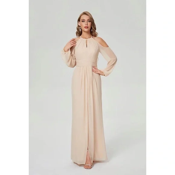 Women's Long Sleeve halter top Chiffon Bridesmaid Dress - Picture 3 of 6